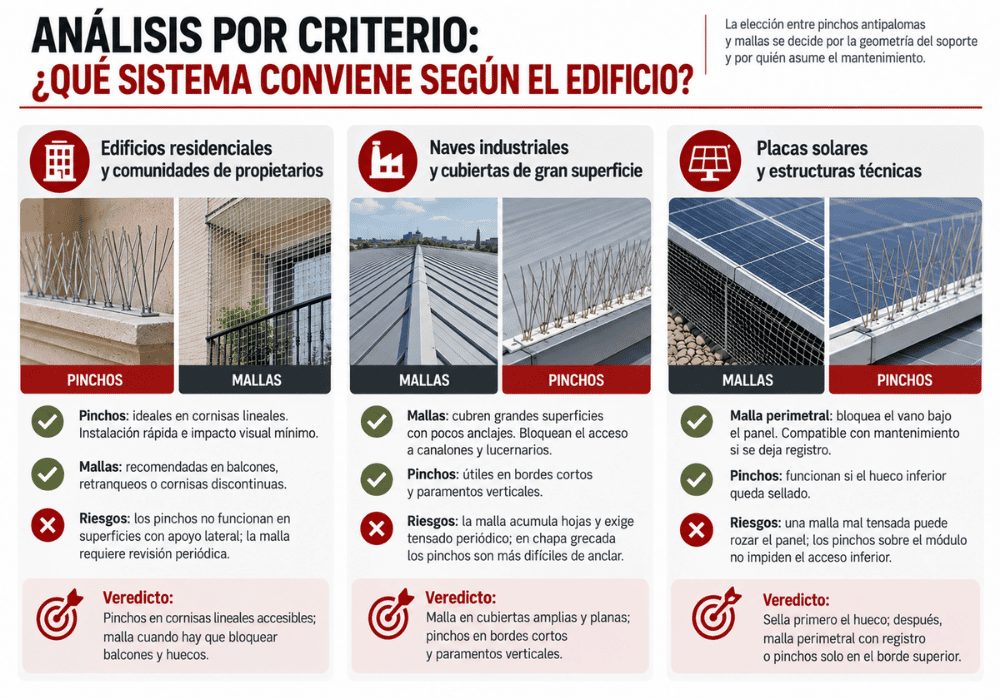 Pinchos antipalomas vs mallas cuál elegir para tu edificio