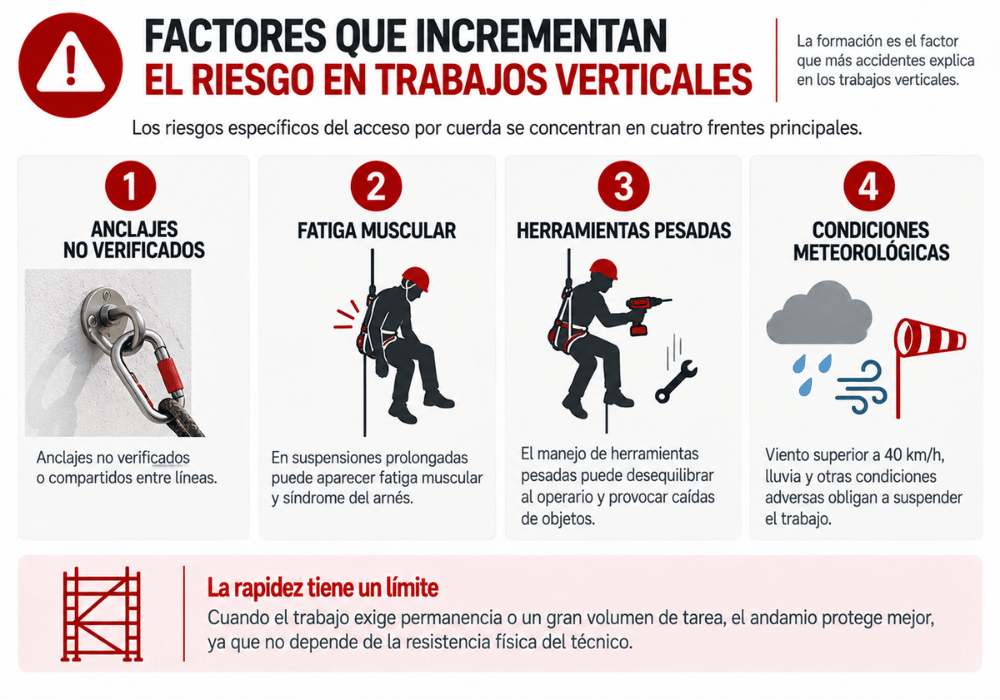 Factores que incrementan el riesgo en trabajos verticales